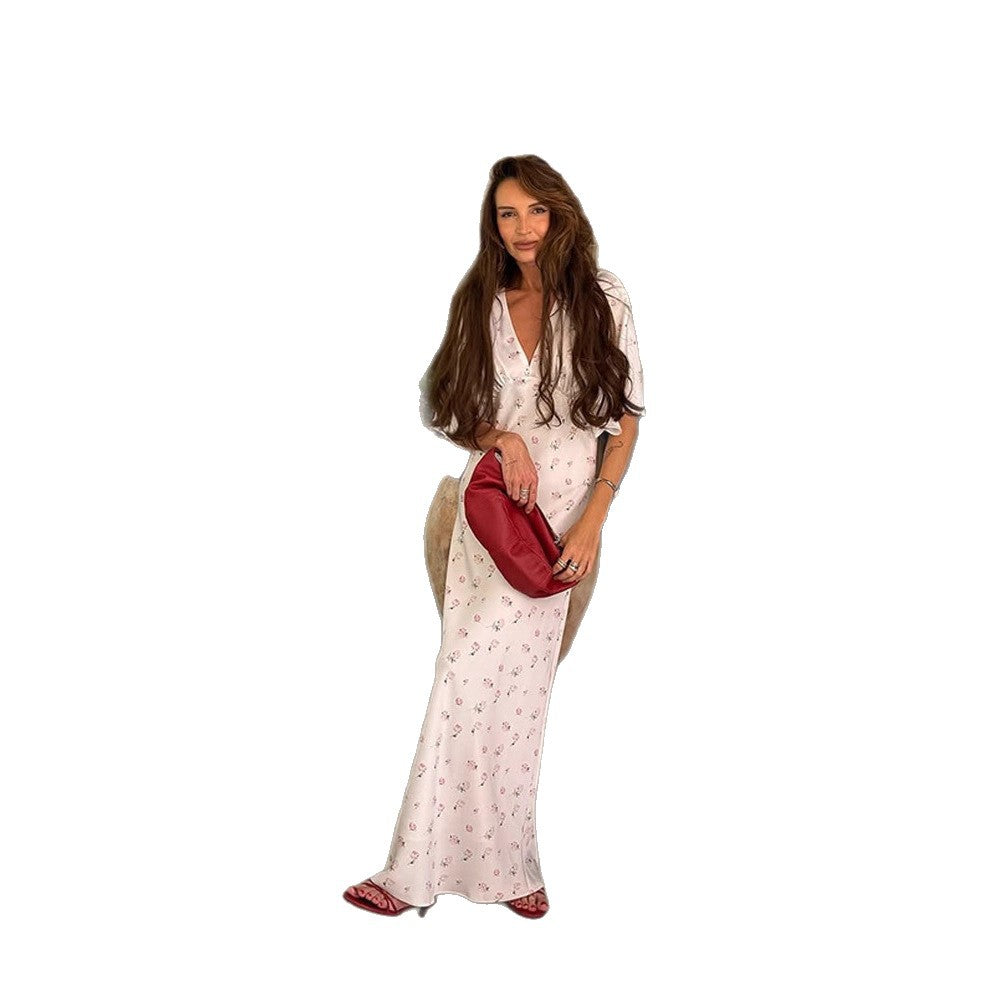 Damen Maxikleid aus Satin mit Wickeloberteil, V-Ausschnitt & voluminösen Puffärmeln Shop Nory