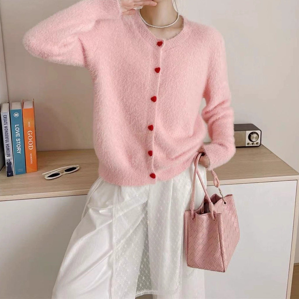 Damen Flauschiger Knopf-Cardigan Shop Nory