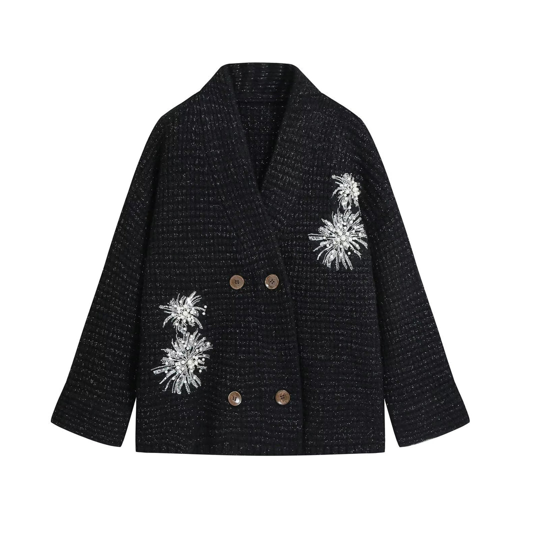 Damen Waffel-Strick-Cardigan mit doppelreihiger Knopfleiste und Schmuckapplikation Shop Nory