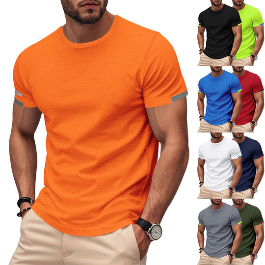 Herren nan athletisches Kurzarm Baumwolljersey T-Shirt mit Rundhalsausschnitt und reflektierenden Ärmeldetails