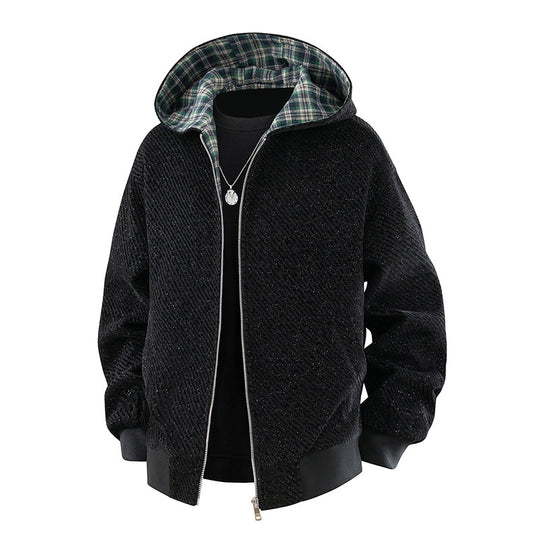 Herren Modische Bomberjacke mit kariertem Innenfutter