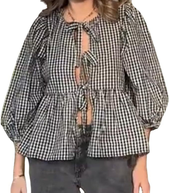 Damen Bluse mit voluminösen Ärmeln und modischem Leopardenmuster