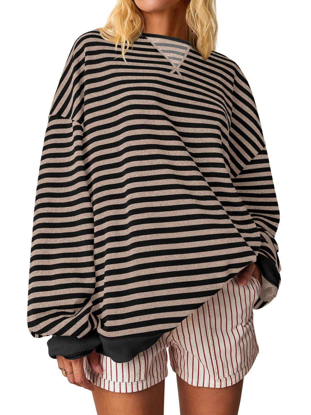 Damen Oversized gestreifter Sweatshirt