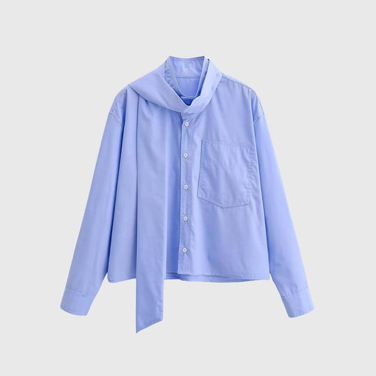 Damen Oversize‑Hemdbluse mit integriertem Halstuch‑Schal und aufgesetzter Brusttasche Shop Nory