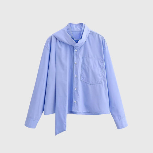 Damen Oversize‑Hemdbluse mit integriertem Halstuch‑Schal und aufgesetzter Brusttasche Shop Nory