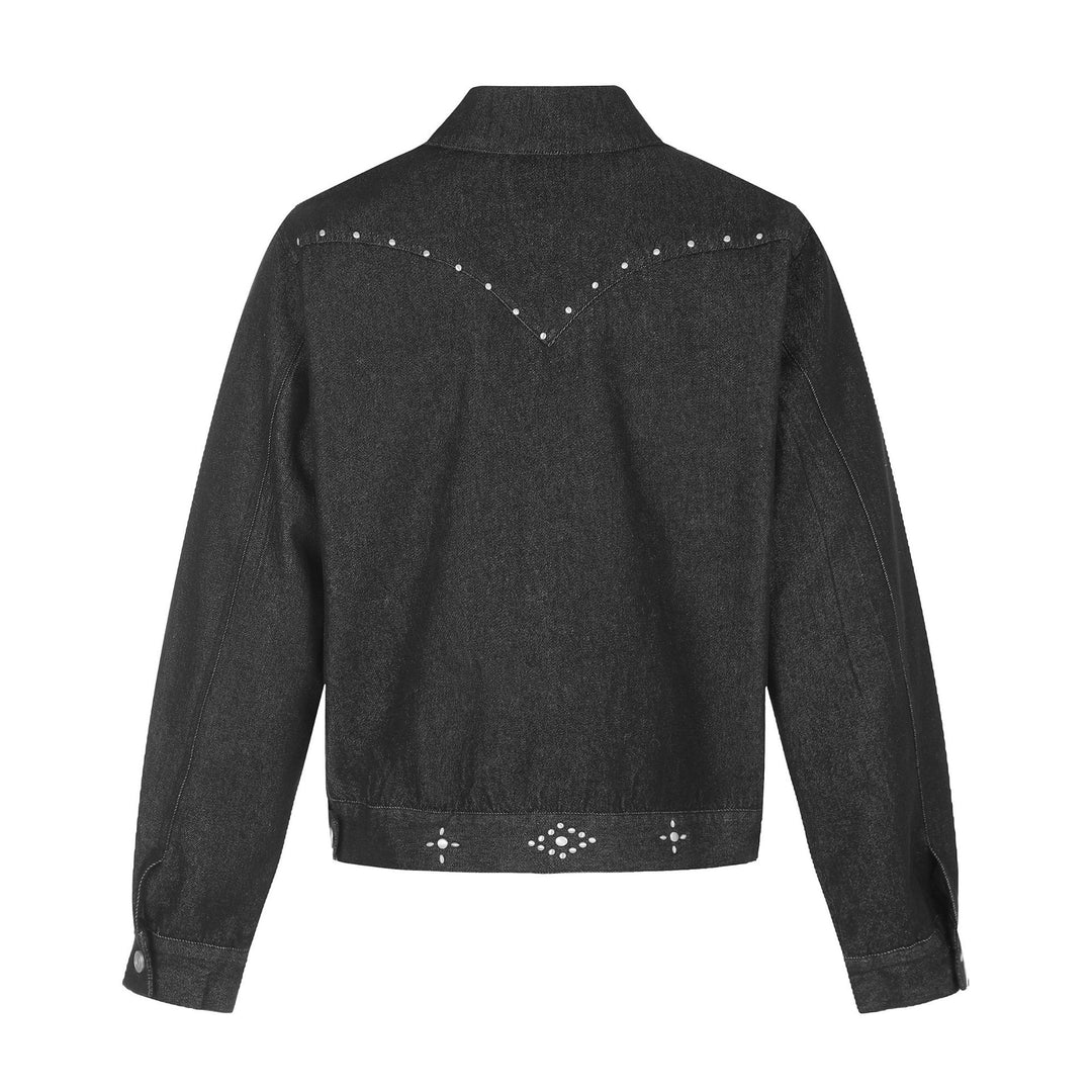 Damen Kurz geschnittene Western-inspirierte Blousonjacke mit Nietenapplikation Shop Nory
