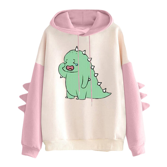Damen nan Kapuzenpullover mit niedlichem Dino-Print, kontrastkapuze und dekorativen Stoffstacheln Shop Nory