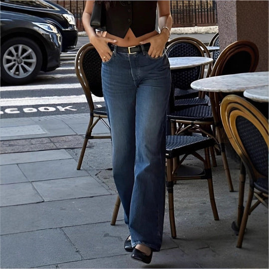 Damen Hochtaillierte Wide‑Leg Denim‑Jeans mit geradem Saum und leichtem Used‑Effekt Shop Nory