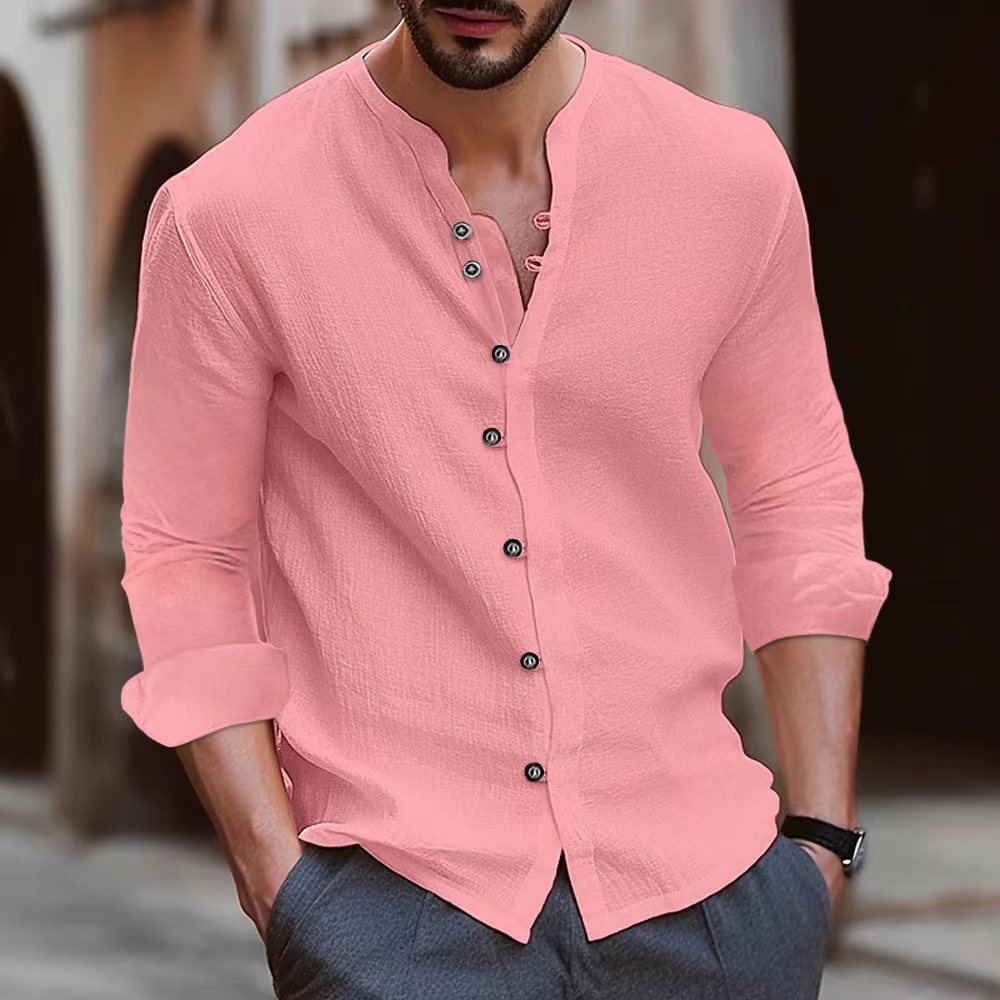 Herren Langarm-Henley-Hemd aus leichtem BaumwollgewShopnorye mit modischem Knopfdetail
