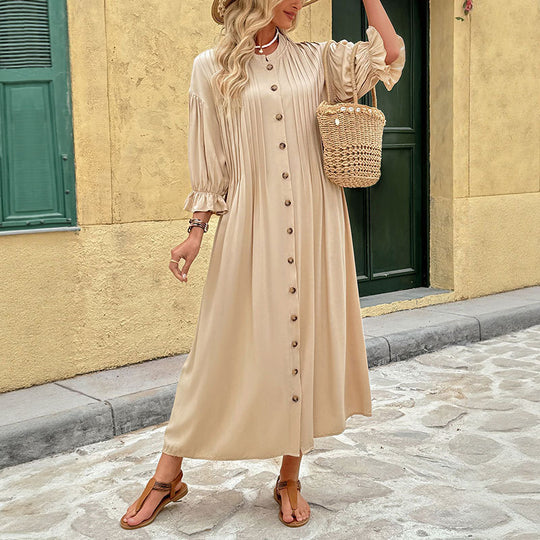 Damen Elegantes Maxikleid mit Knopfdetails und Raffungen Shop Nory