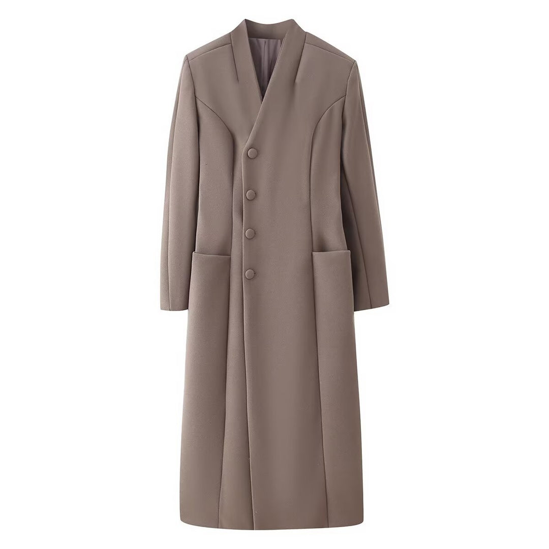 Damen Eleganter Wolloptik-Maximantel mit verdeckter Knopfleiste und aufgesetzten Taschen Shop Nory