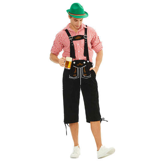 Herren nan traditionelle bayerische Trachtenlederhose knielang mit bestickten Hosenträgern Shop Nory