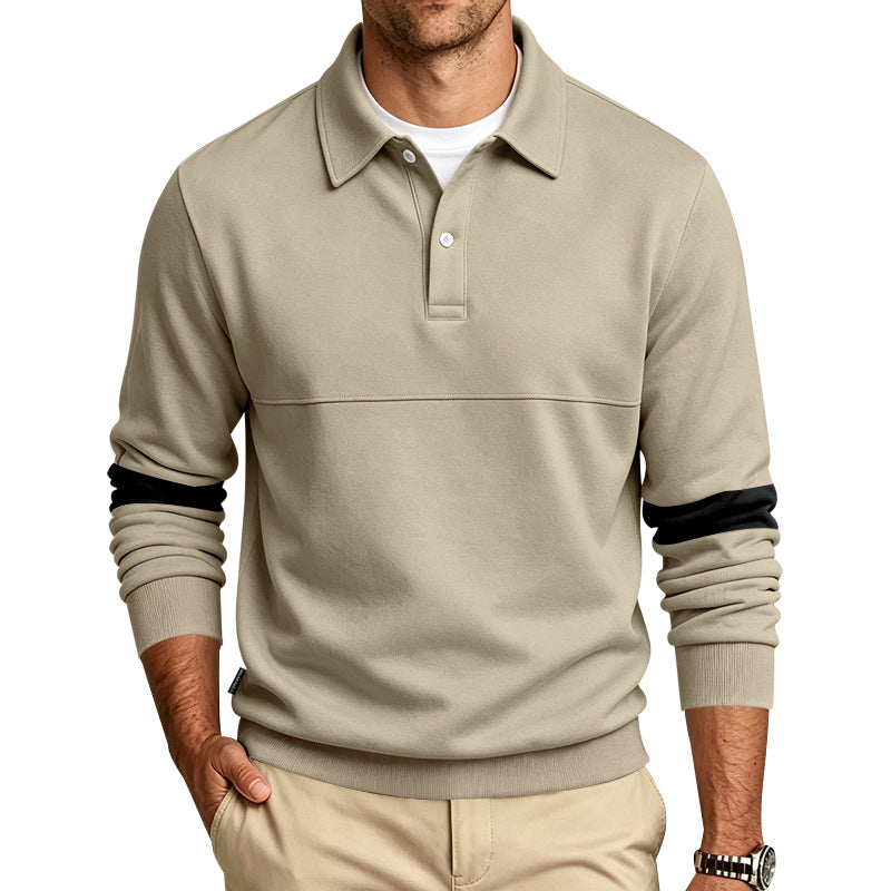 Herren Langarm-Poloshirt-Sweatshirt mit halber Knopfleiste, Kontrastärmeln und Rippbündchen Shop Nory