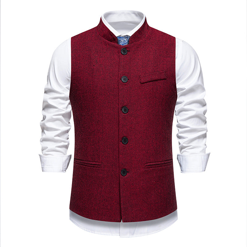 Herren elegante Weste mit Stehkragen und Fischgrätmuster aus Wollmix Shop Nory