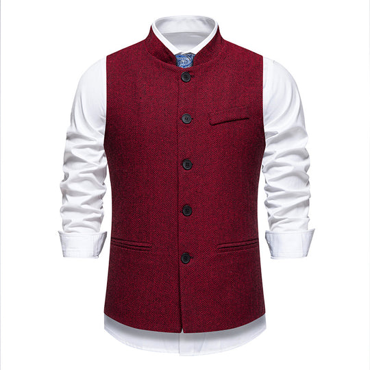 Herren elegante Weste mit Stehkragen und Fischgrätmuster aus Wollmix Shop Nory