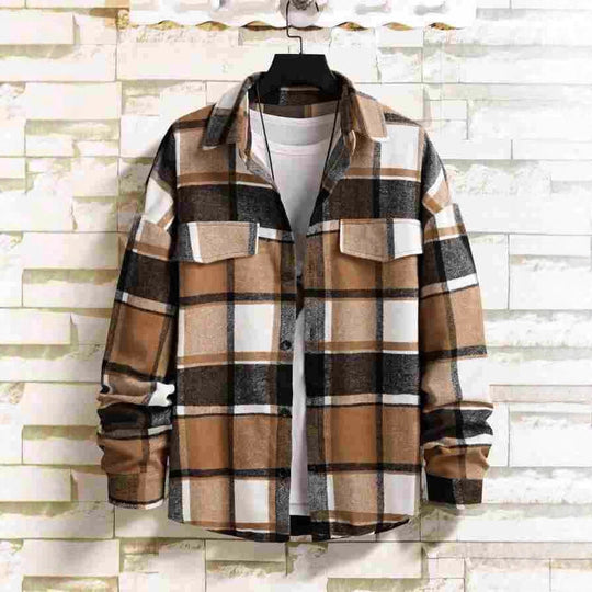 Herren Karierte Flanell-Hemdjacke mit Brusttaschen und Knopfleiste Shop Nory