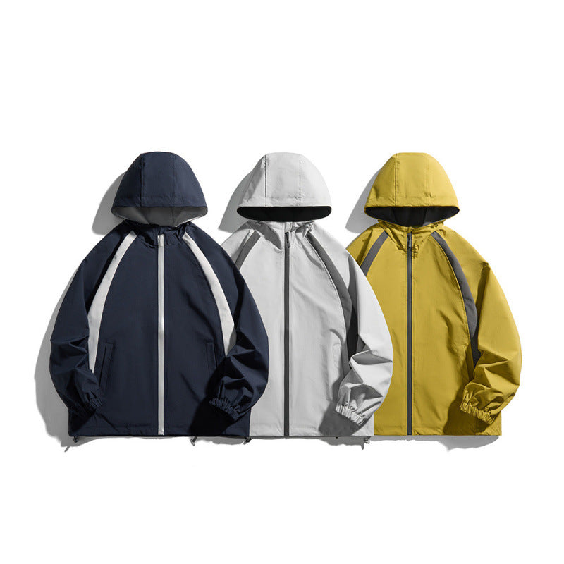 [Unisex Leichte winddichte Kapuzenjacke im sportlichen Utility-Stil mit Kontrastpaspeln und Tunnelzugsaum Shop Nory]