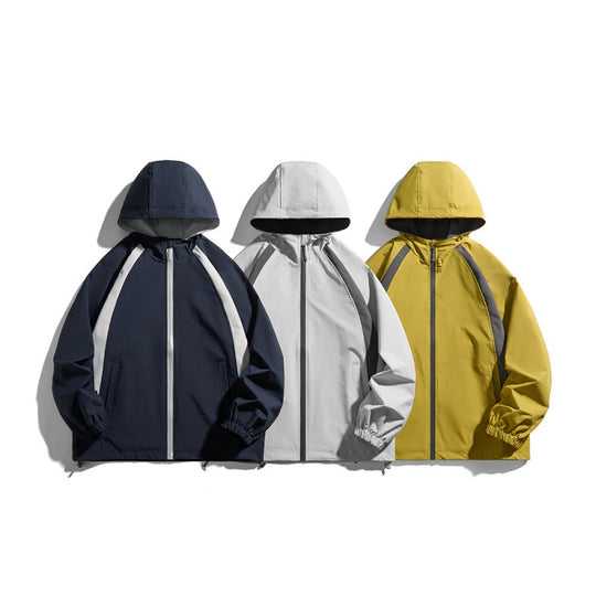 [Unisex Leichte winddichte Kapuzenjacke im sportlichen Utility-Stil mit Kontrastpaspeln und Tunnelzugsaum Shop Nory]