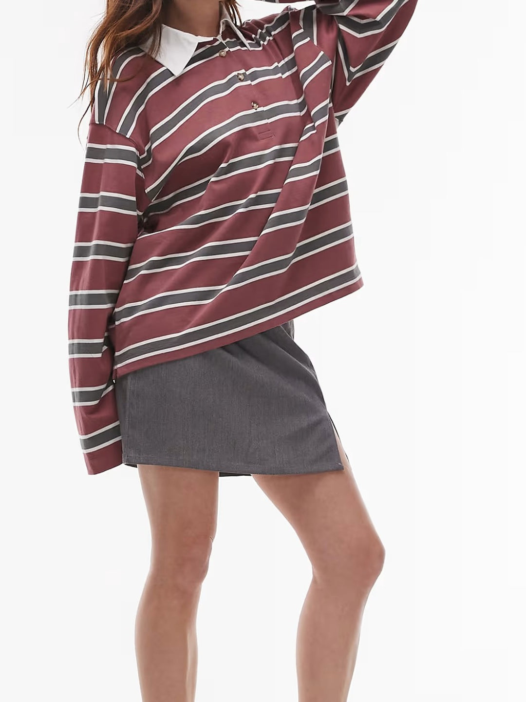 Damen Lässiger gestreifter Shirt mit Polokragen
