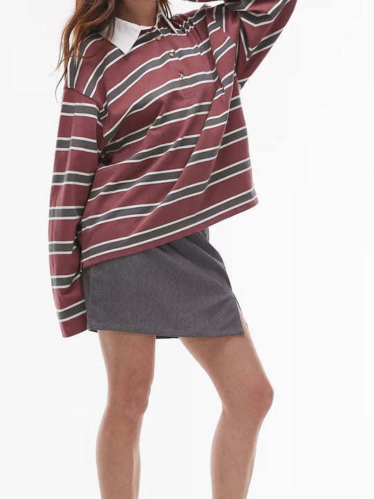 Damen Lässiger gestreifter Shirt mit Polokragen