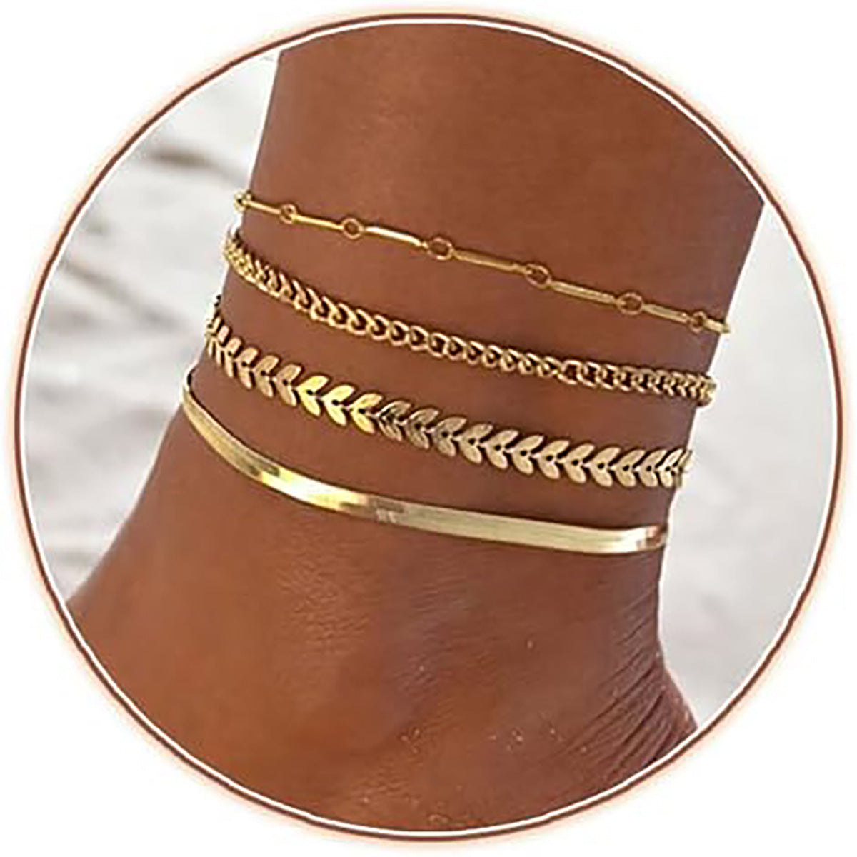 Damen Fußkettchen-Set mit eleganten Glieder- und Zierketten Shop Nory