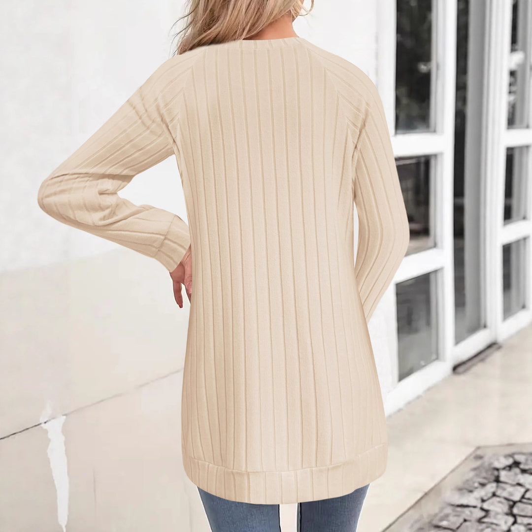 Damen Gerippter Longpullover-Tunika mit Rundhals, Seitentaschen und legerer Passform Shop Nory