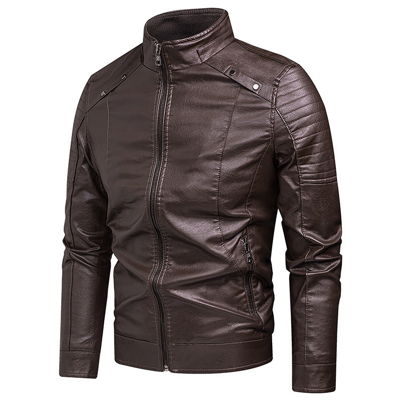 Herren schlanker Kunstleder-Moto-Blouson mit ergonomischen Nähten und Stehkragen Shop Nory