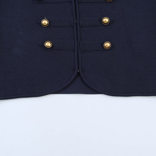 Damen nan military-inspirierte Kurzjacke mit runder Halslinie, taillierter Silhouette und goldfarbenen Zierknöpfen Shop Nory
