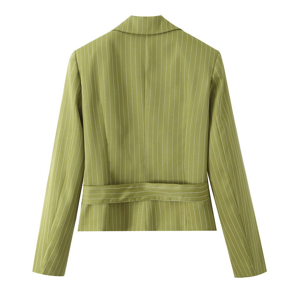 Damen Taillierter Cropped-Blazer mit Bundgürtel und Nadelstreifen Shop Nory