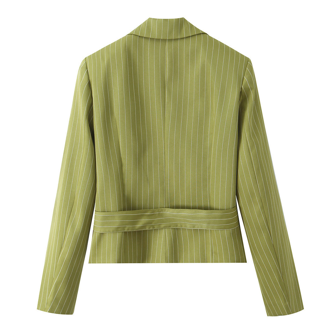 Damen Taillierter Cropped-Blazer mit Bundgürtel und Nadelstreifen Shop Nory
