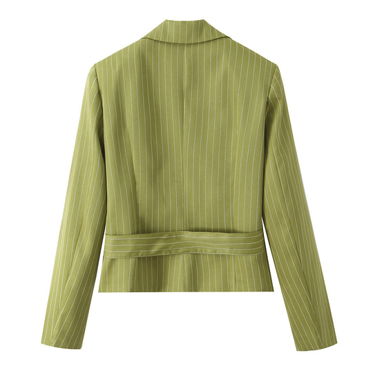 Damen Taillierter Cropped-Blazer mit Bundgürtel und Nadelstreifen Shop Nory