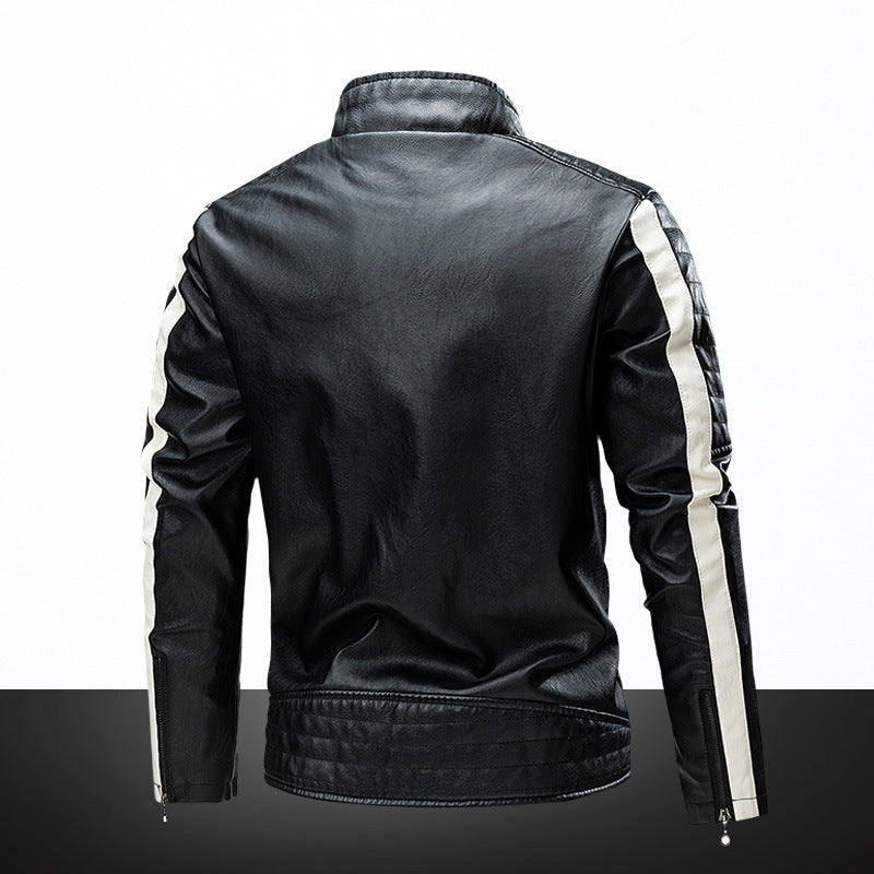 Herren Slim-Fit Bikerjacke im Retro‑Racing‑Look mit Stehkragen und gesteppter Schulterpartie Shop Nory