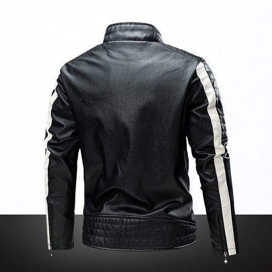 Herren Slim-Fit Bikerjacke im Retro‑Racing‑Look mit Stehkragen und gesteppter Schulterpartie Shop Nory