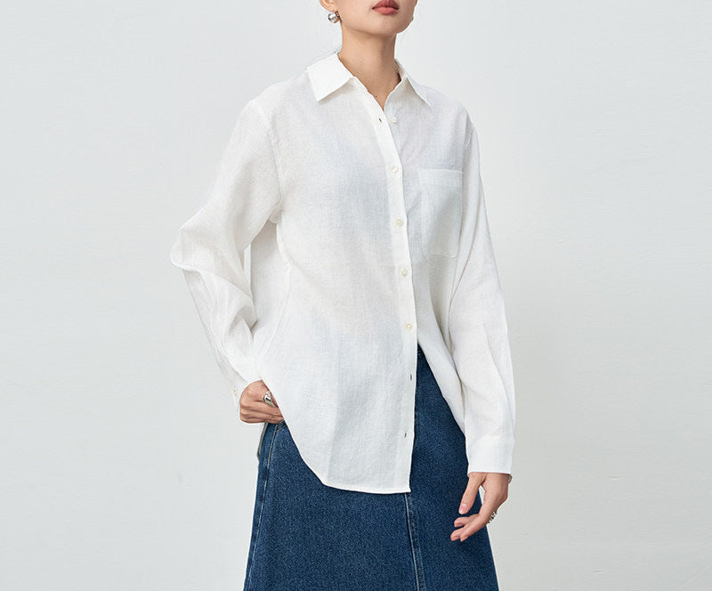 Damen Hochwertige Leinenbluse mit langen Ärmeln Shop Nory