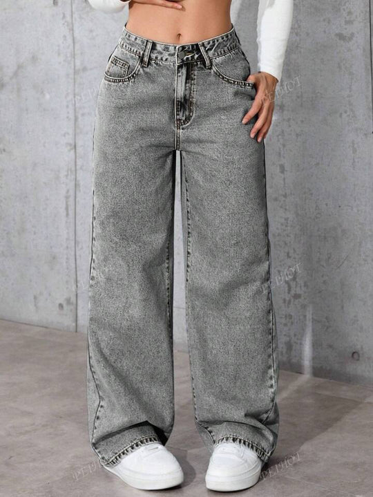 Damen Weit geschnittene Jeans mit kräftigen Kontrastnähten und verspielt gestickten Taschen