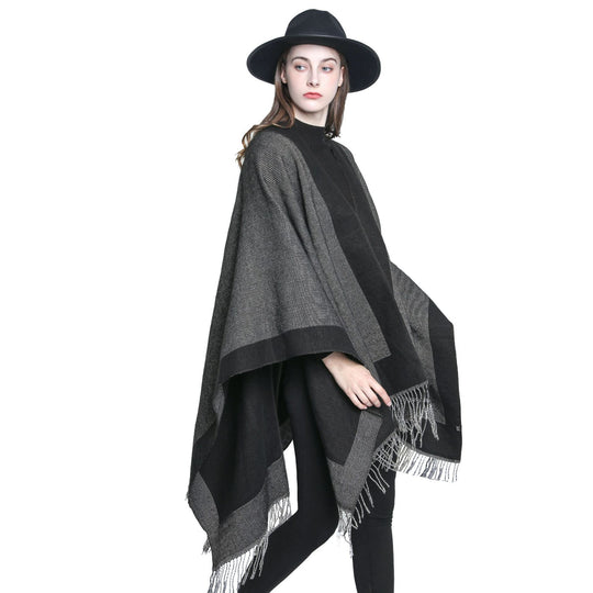 Damen Ruana‑Poncho mit Fransensaum und Fischgrät‑Webstruktur Shop Nory