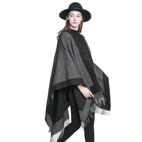 Damen Ruana‑Poncho mit Fransensaum und Fischgrät‑Webstruktur Shop Nory