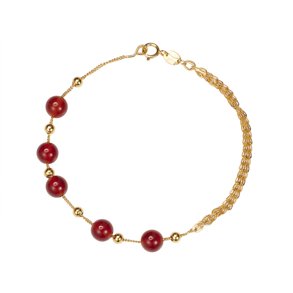 Damen zartes Armband mit hochwertigen roten Halbedelsteinen und goldener Gliederkette Shop Nory