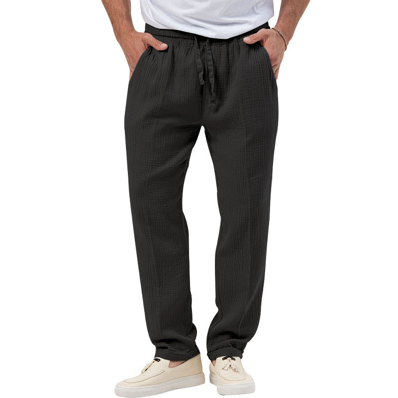 Herren entspannte Crinkle-Freizeithose mit Elastikbund Kordelzug geradem Bein und Eingrifftaschen Shop Nory