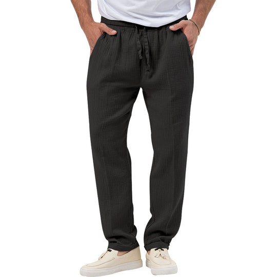 Herren entspannte Crinkle-Freizeithose mit Elastikbund Kordelzug geradem Bein und Eingrifftaschen Shop Nory