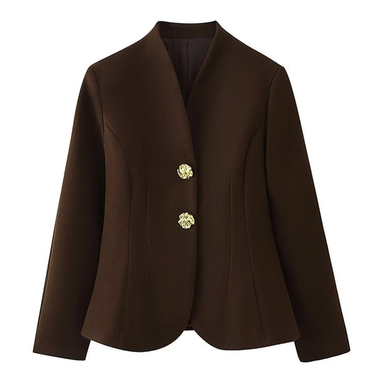 Damen Taillierter Blazer mit Stehkragen und dekorativen Goldknöpfen Shop Nory