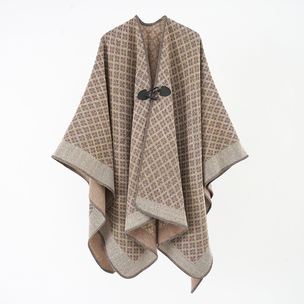 Damen Wollmischung Poncho mit Jacquard‑Muster und Knebelverschluss Shop Nory