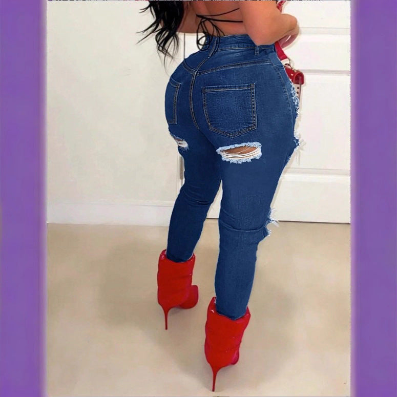 Damen hochtaillierte Skinny-Jeans mit XXL-Knieausschnitten, stark zerrissener Used-Optik und sculptendem Schnitt Shop Nory