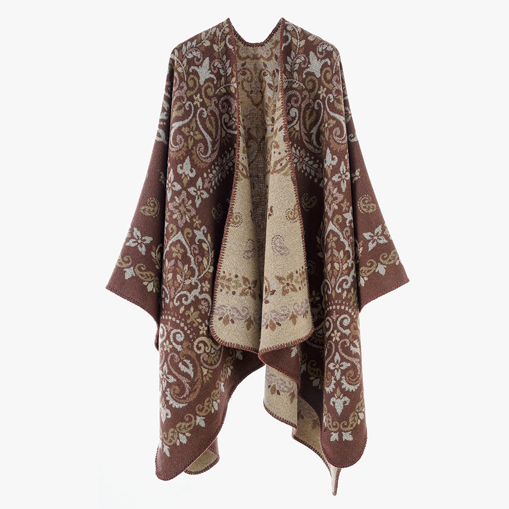 Damen Reversibler Ornamentaler Capeponcho mit feiner Jacquardstruktur Shop Nory