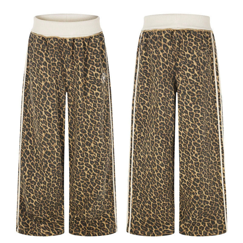 Damen weite Palazzo-Jogginghose mit Leopardenprint und elastischem Rippbund Shop Nory