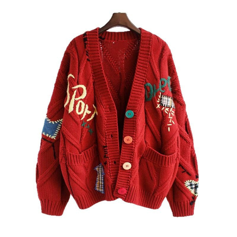 Damen Modischer Strickcardigan mit bunten Knöpfen und aufwendigen Details