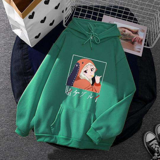 Damen nan Oversize Kapuzenpullover mit Manga-Frontprint und Kängurutasche Shop Nory
