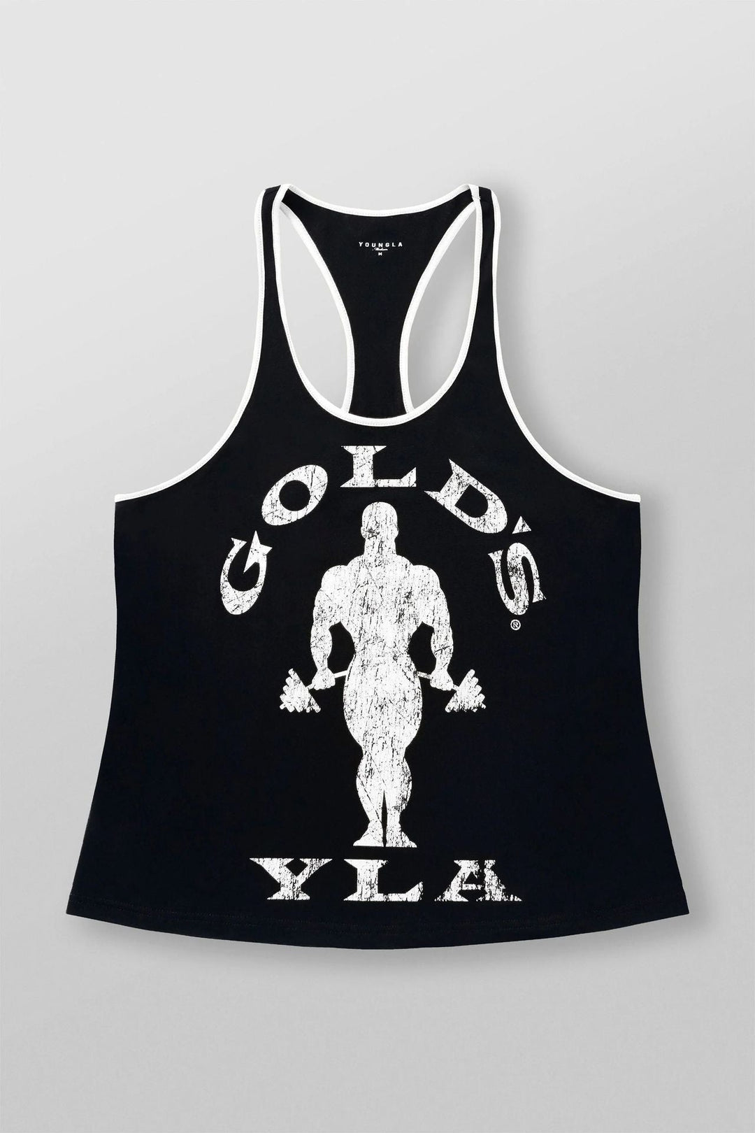 Herren nan athletisches Stringer Tanktop rückenfreier Schnitt mit Kontrastpaspel und Kraftsportmotiv