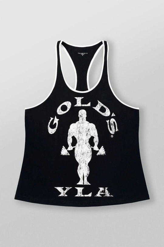 Herren nan athletisches Stringer Tanktop rückenfreier Schnitt mit Kontrastpaspel und Kraftsportmotiv