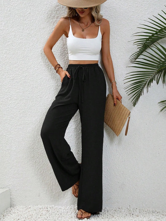 Damen Weite High-Waist Hose mit elastischem Bund und lässigem Schnitt